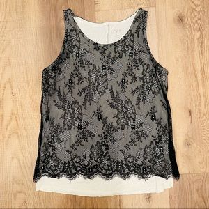 Ann Taylor LOFT sleeveless black lace floral blouse